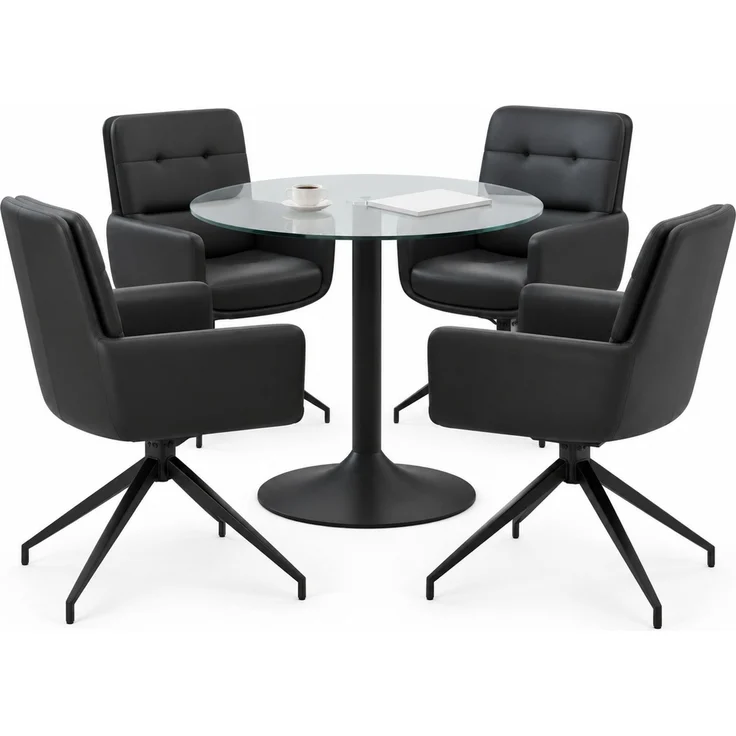 Essgruppe mit Glastisch Ø 85x76 cm und drehbaren PU-Stühlen, Schwarz/Transparent – Bild 7