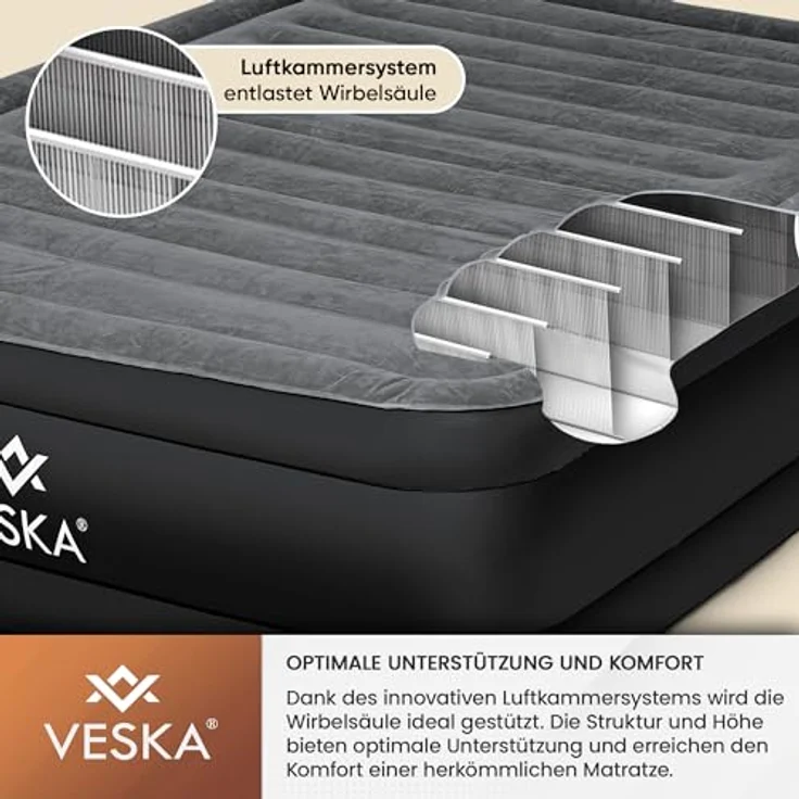 VESKA Luftbett Aufblasbare Matratze Selbstaufblasend Gästebett (mit eingebauter elektrischer Pumpe), für Camping und Heimgebrauch mit Tasche – Bild 7