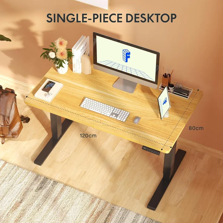 FLEXISPOT Höhenverstellbarer Schreibtisch mit 2 Motoren & 25MM einteiliger Tischplatte,ergonomischer Bürotisch - 120x80 cm Weiß, Mousseweiß Gestell – Bild 7