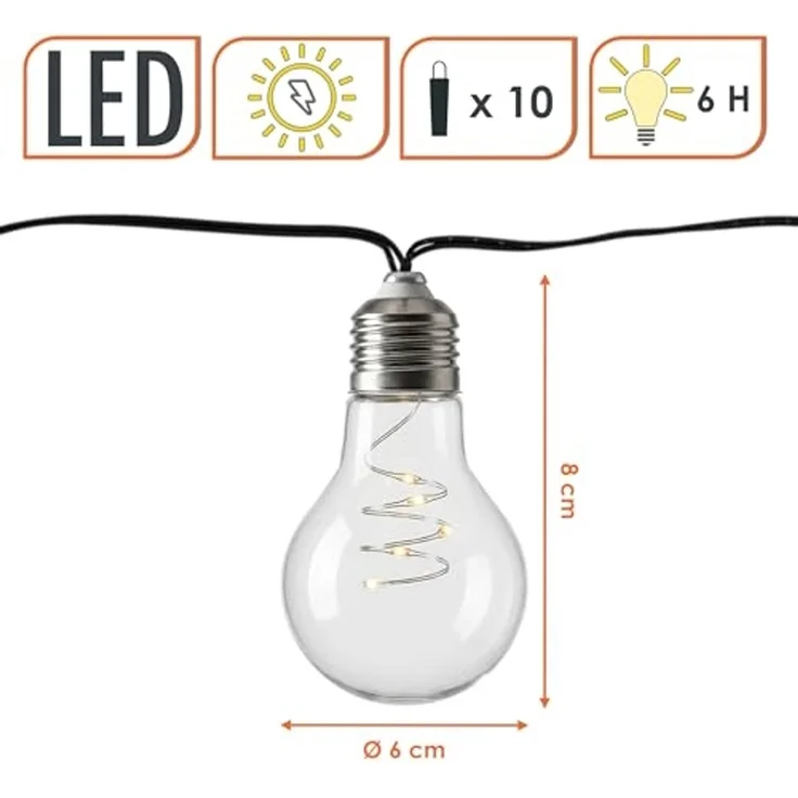 Spetebo LED-Lichterkette LED Solar Lichterkette mit 10 Glühbirnen auf 450 cm mit 2 Leuchtmodi, 10-flammig, Automatische Einschaltung bei Dämmerung – Bild 2