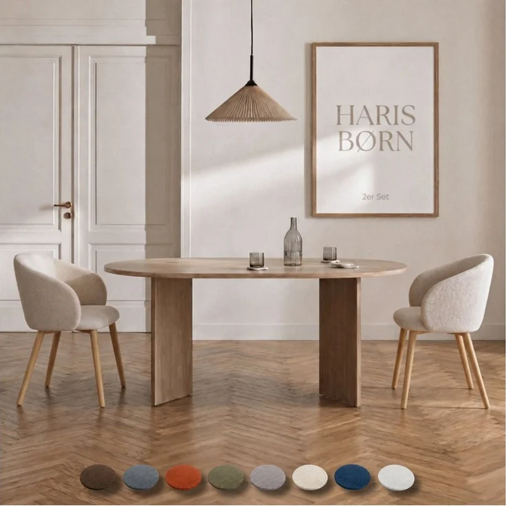 Haris Børn Esszimmerstuhl mit Armlehnen NØR - Hochwertige Polsterstühle für Esszimmer (Set, 2 St), Beige/Holzbeine - Premium Esszimmer Stühle & Wohnzimmer Stühle – Bild 1