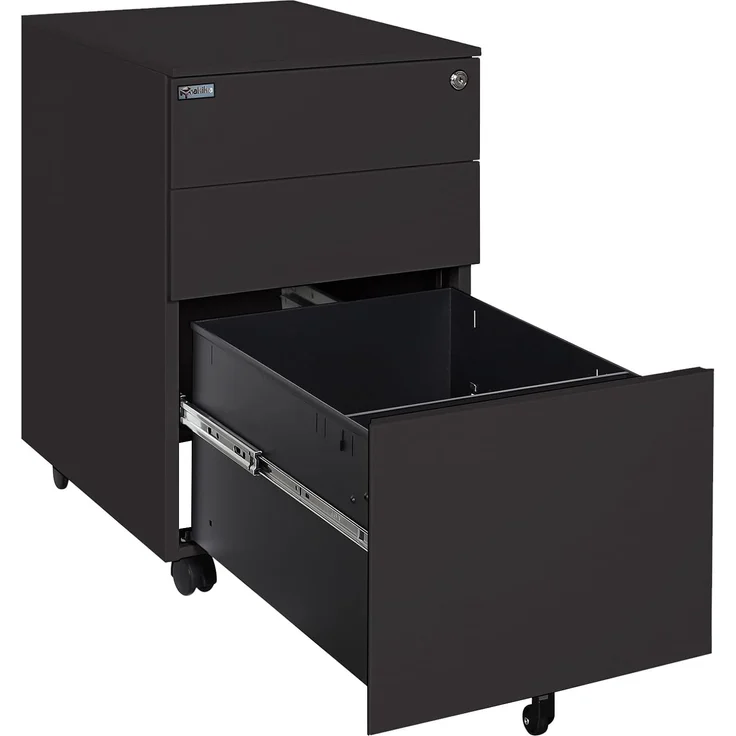 Makika Rollcontainer abschließbar mit Schubladen und Rollen 39x50x60cm in Schwarz – Bild 4