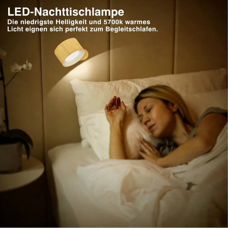 BlingBin LED Wandleuchte Innen Wandlampe Dimmbarem LED-Licht, Touch-Wandleuchte, Leselampe, 3 Farbmodi, LED fest integriert, Warmes Licht, weißes Licht, natürliches Licht, Magnetische Befestigung kabellose Leuchten für Schlafzimmer, Flur – Bild 3