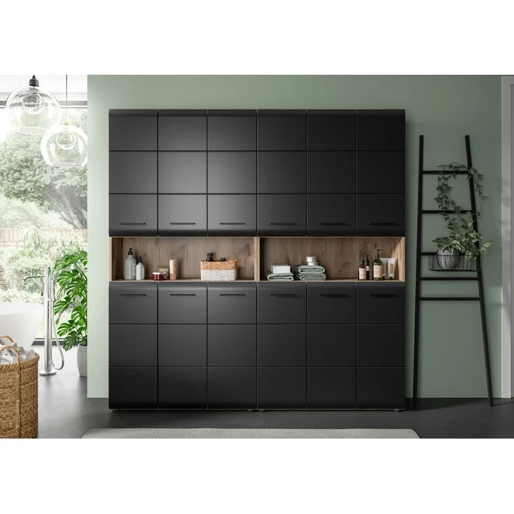 Badkombination (B/H/T: 180x185x30 cm) in schwarz matt und Nox Oak Nachbildung – Bild 8