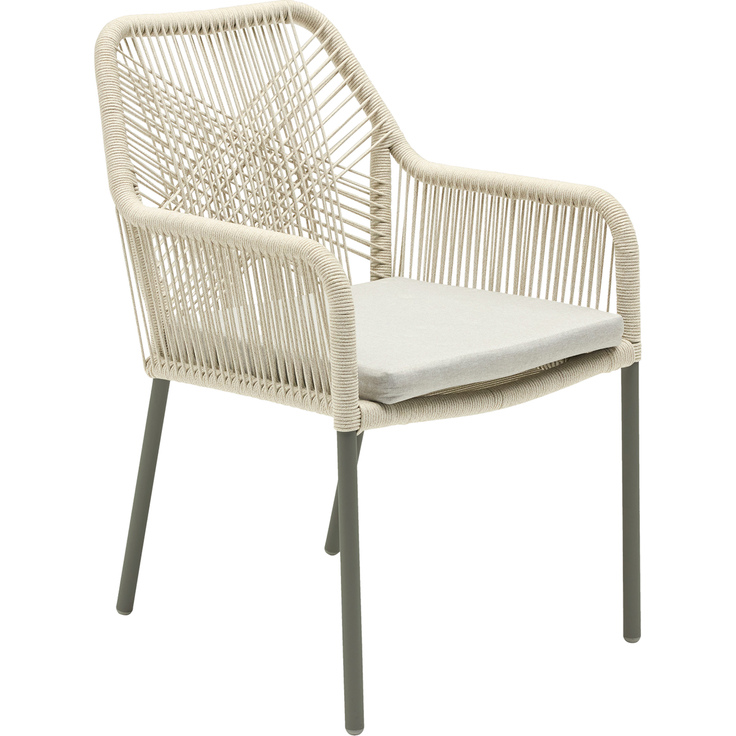 STILO Gartenstuhl mit Armlehnen, Aluminiumgestell in Charcoal, Rope in Natur, Sitzkissen in Beige