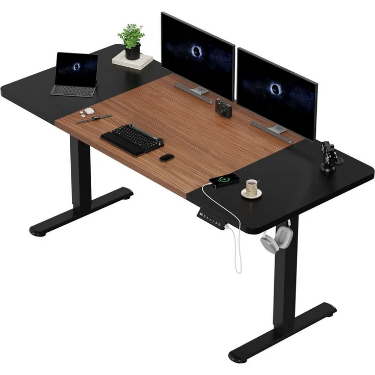 HOMALL Schreibtisch Schreibtisch Höhenverstellbarer mit Gedächtnis und Sitzerinnerung (2-lagige Hohenverstellung mit sitzender Erinnerungsfunktion und USB-Ladeanschluss) – Bild 1