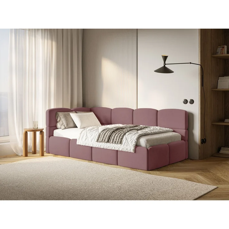 Selsey 'Cloudy' Jugendbett 120 cm, Bettkasten, Velours wasserabweisend, Kopfteil links, Rosa – Bild 3