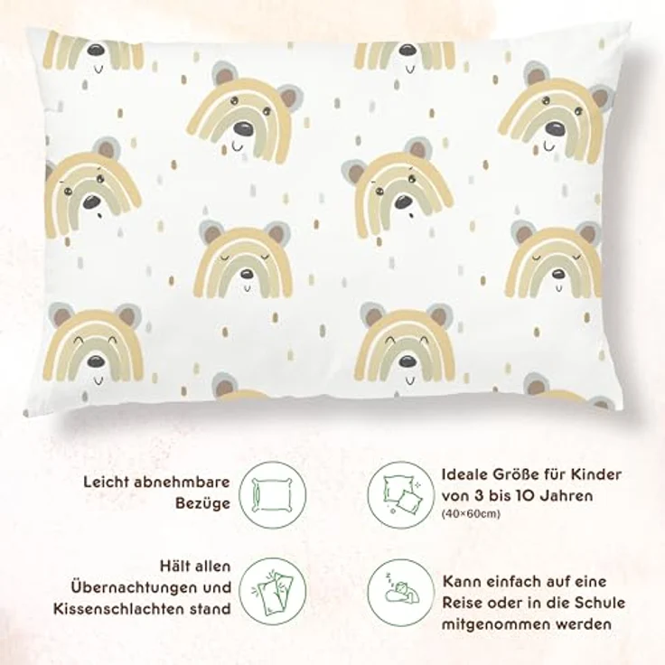 Kinderkissen Mit Kopfkissenbezug Aus Baumwolle- Kopfkissen Geeignet Für 3 Bis 10 Jahre - Größe 60x40 cm - Weiches Kissen Hypoallergen Maschinenwaschbar - Ideal Fürs Bett, Reisen und Schläfchen – Bild 4