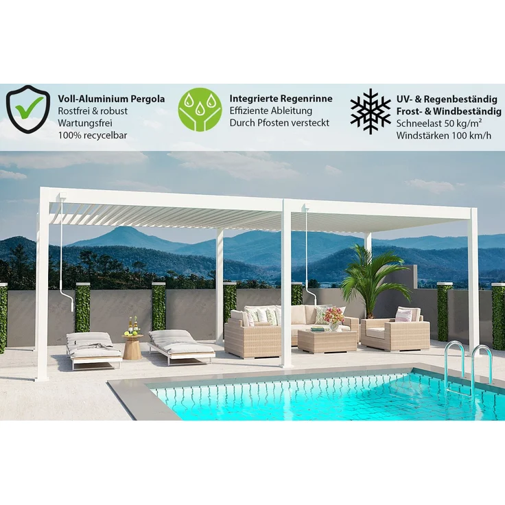 Weide Deluxe | Pergola Voll Aluminium freistehend | 3,6 x 7,2 M | Lamellendach weiß – Bild 6