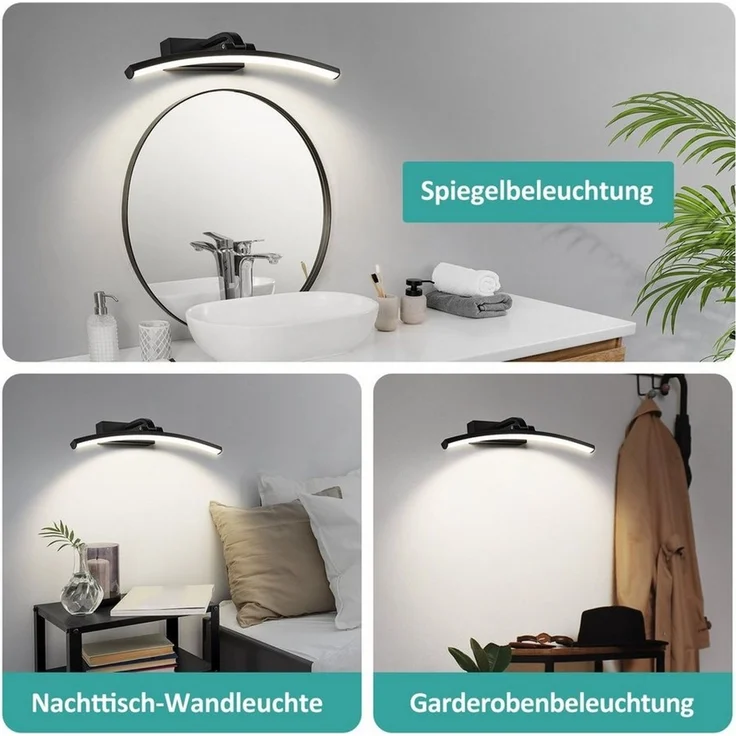 EMKE LED Spiegelleuchte Spiegellampen für das bad spiegelleuchte badezimmer 40cm 180° drehbar spiegelleuchte led BadSpiegelschrank Beleuchtung 4000K Schwarz – Bild 2