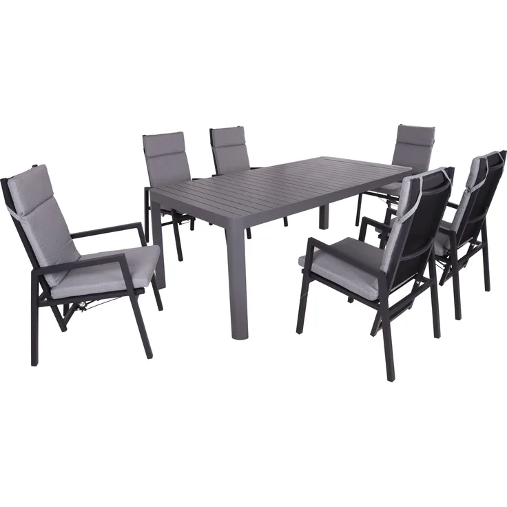 Garten-Sitzgruppe ENYA 7-tlg. - Kunststoff, Schwarz | Gartenmöbel-Set Gartengarnitur Garten-Essgruppe mit Stühlen und Esstisch