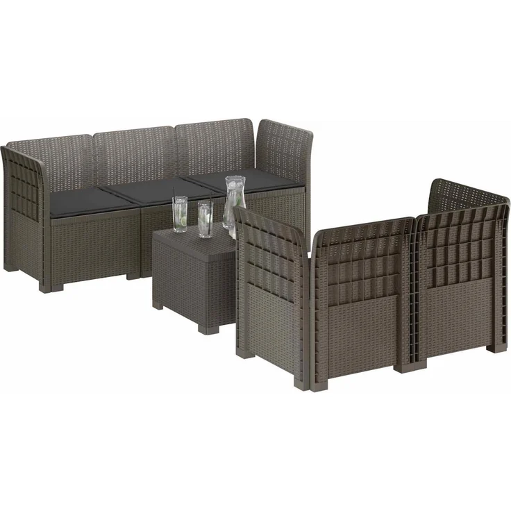 vidaXL 5-Sitzer Gartensofa mit Kissen Rattan-Look PP Hellgrau 3443903 – Bild 3