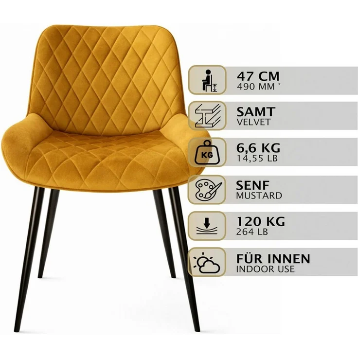HAGO Esszimmerstuhl 2er Set Esszimmerstuhl Polsterstuhl Küchenstuhl Sessel Stuhl Armlehne – Bild 2