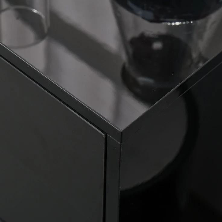 Sideboard 79 x 36 x 74 cm aus Sperrholz in Schwarz mit Schubladen und Türen – Bild 6