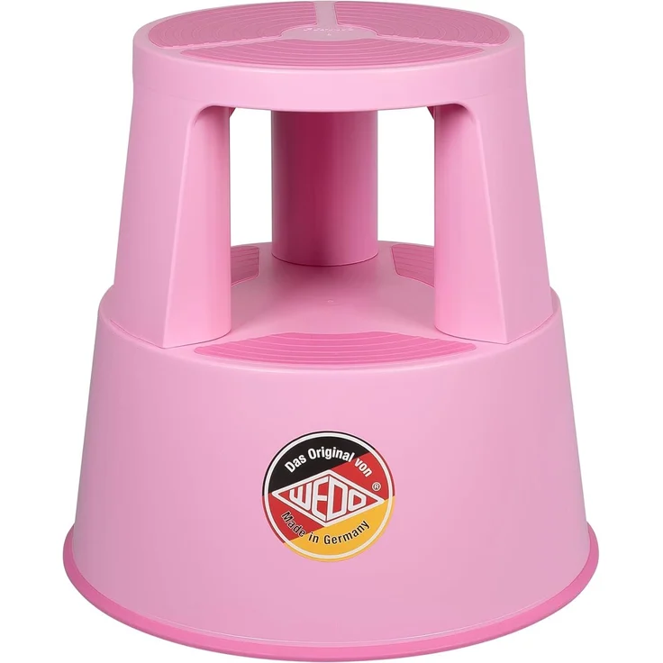 WEDO x FRNK Rollhocker Super Step – robuster Tritthocker aus Kunststoff, TÜV/GS-geprüft nach EN 14183-F, rutschfest, rollbar, Made in Germany, Höhe ca. 43 cm, Tragkraft 150 kg, Pink