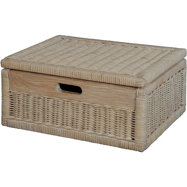 Krines Home Aufbewahrungskorb Flacher Korb mit Deckel Rattan geflochten Regalkorb Aufbewahrungsbox – Bild 1