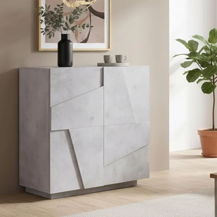Dmora - Kommode Raoul, Küchen-Sideboard mit 2 Türen, Wohnzimmer-Buffet, 100 % Made in Italy, 81 x 44 x 86 cm, Zement, – Bild 2