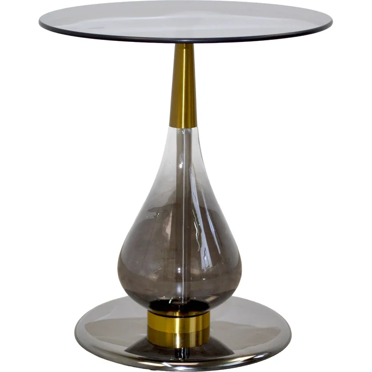 Design Beistelltisch Rund Ø45cm Schwarz/Gold – Grauglas Sicherheitsglas Höhe 52cm – Bild 2
