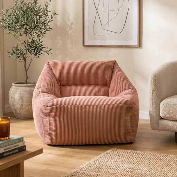 Icon Natalia Sitzsack Sessel für Erwachsene, Rosa, Flauschiger Cord Stoff, Riesen Sitzsack Cord mit Füllung, Bean Bag Chair, Bequemer Sessel Wohnzimmer, Lounge, Schlafzimmer, Büro – Bild 5