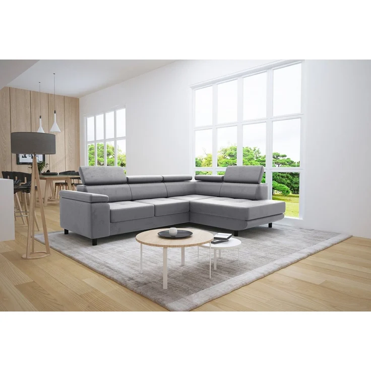 thematys Ecksofa LUNA L 250 x 183 cm, mit Schlaffunktion, mit Bettkasten, mit verstellbaren Kopfstützen, Hellgrau (Monolith 84), Ausrichtung Rechts – Bild 1