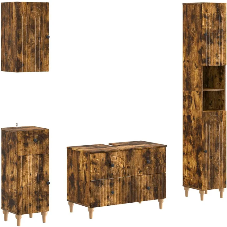 vidaXL 4-teiliges Badezimmer-Schrank-Set ALKMAAR Raucheiche 3417914 – Bild 2