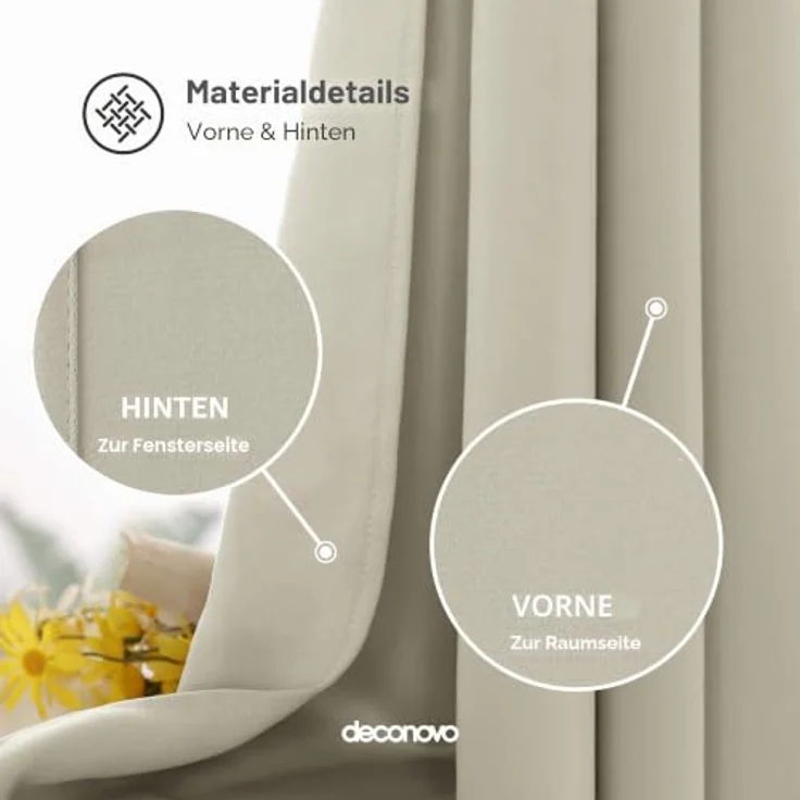 Deconovo Blickdichte Dicke Gardinen mit Ösen für Schlafzimmer Hellbeige | 1 Stück, H280 x B140 cm, Thermogardinen Kälteschutz, Hitzeschutz, Verdunkelnd, Sichtschutz, Ösenschal, Blackout Curtain – Bild 4