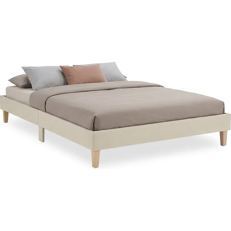 Polsterbett 140x200 cm Beige Doppelbett mit Lattenrost Futonbett Stoffbett Bett Bettgestell – Bild 1