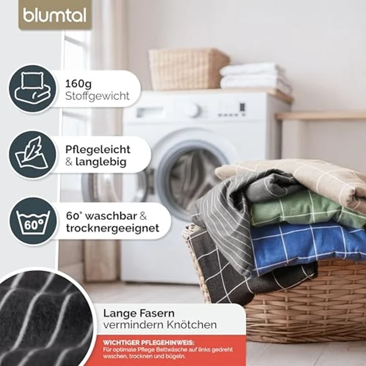 Blumtal Bettwäsche Biber Bettwäsche Oeko-TEX zert. Flanell Bettwäsche Baumwolle 100%, 60 °C waschbar – Bild 4