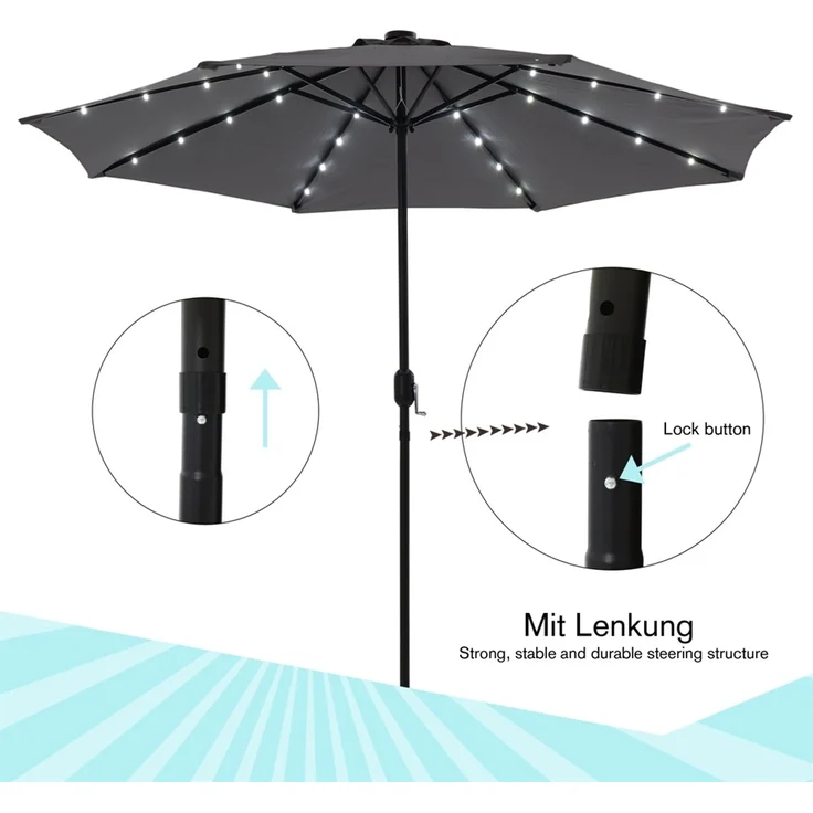 Sonnenschirm Marktschirm Ø3m LED beige Beleuchtung Strandschirm Gartenschirm UV – Bild 4