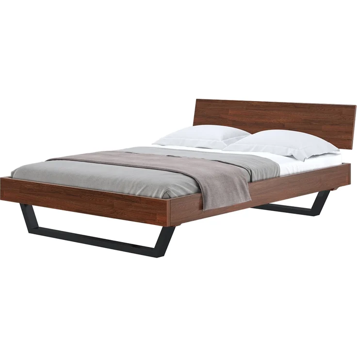 skølm 'Alver' Bett 140x200 cm, Bettgestell, natur geölt, Massivholzbett aus Eiche mit Metallkufen, Walnuss Optik, Bettkopf 1 Strebe – Bild 12