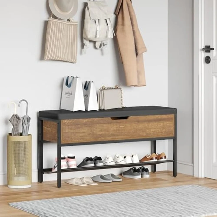 Mondeer Schuhbank Aufbewahrungsbank (2 Etagen), mit Verstellbarem Regal, mit gepolstertem Sitz und verdeckter Lagerung – Bild 7