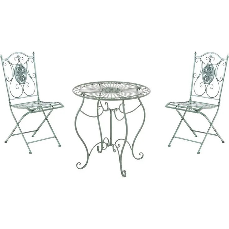 TPFGarden Garten-Essgruppe Aldanu - Sitzgruppe für Garten, Balkon, Terrasse, (Gartenmöbel-Set - Bistro-Garnitur / Bistro-Set outdoor, 3-tlg, Gartenset aus handgefertigten Eisen - Farbe: antik-grün), Stuhl (HxB): 91,5 x 42 cm - 1 Tisch (LxBxH): 70 x 70 ...