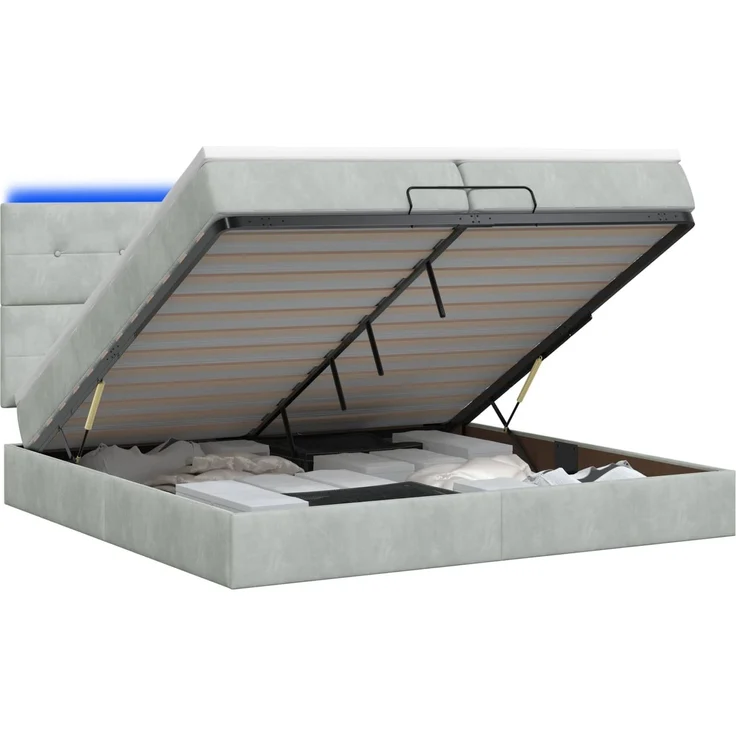 vidaXL Ottoman-Bett mit Matratze und LED Hellgrau 200x200 cm Samt 3458325 – Bild 1
