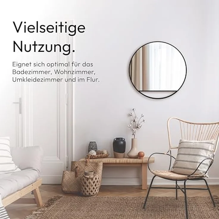 Talos Black Hole Spiegel, runder Wandspiegel Ø 60 cm mit matt schwarzem Aluminiumrahmen, ideal für modernes Badezimmer und Zuhause – Bild 5