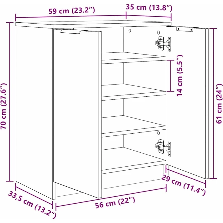 vidaXL Schuhschrank Schwarz Eichen-Optik 59 x 35 x 70 cm Holzwerkstoff 862100 – Bild 10