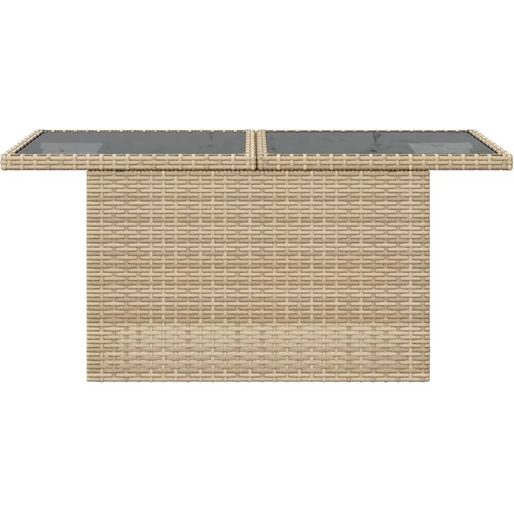 Gartentisch, Balkontisch mit Glasplatte Beige 100x55x73 cm Poly Rattan – Bild 5