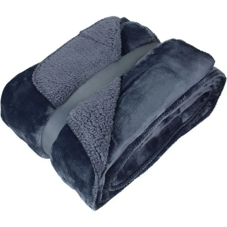 Kuscheldecke 150x200 cm mit Flanell und Sherpa Wohndecke Teddydecke, anthrazit
