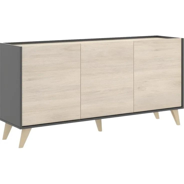 Sideboard KOLYMA - 3 Türen - Eiche & Anthrazit