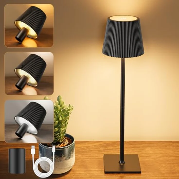 YICAIZI LED Tischlampe Kabellos Akku Tischlampen mit Flaschenverschluss Stufenlos Dimmbar Aufladbar Tischleuchte mit 3 Farbtemperatur für Outdoor, Wohnzimmer, Schlafzimmer, Nachttisch, Kohlenschwarz – Bild 2