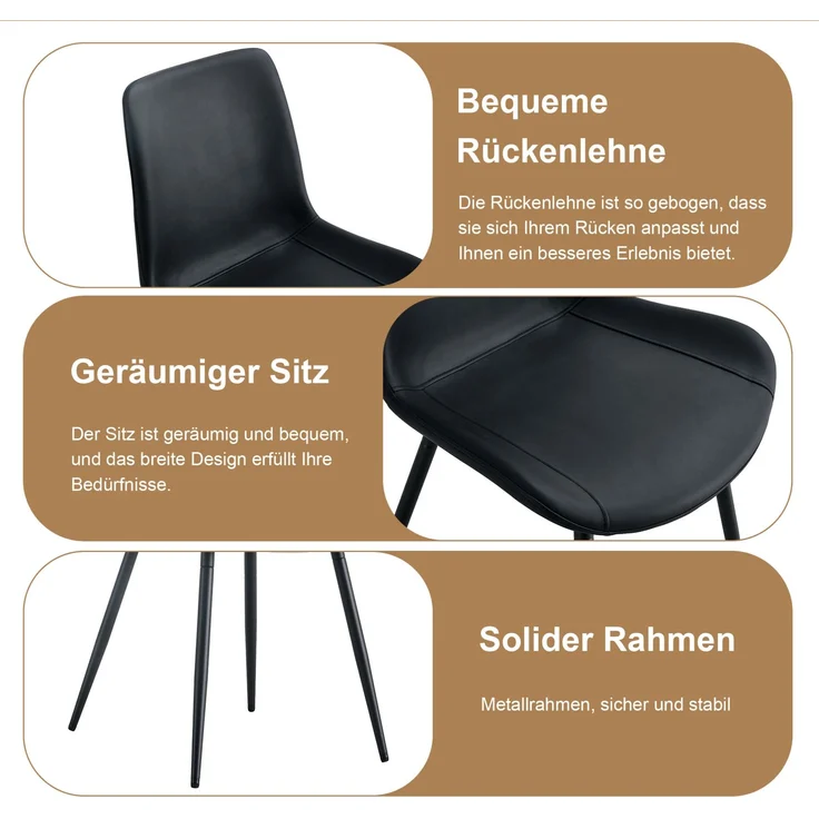Essgruppe mit rundem Tisch Ø 100x76 cm, Glasablage & 4 PU-Stühlen, Braun/Schwarz – Bild 6