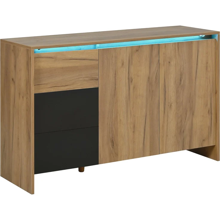 Merax Sideboard, Küchenschrank, Kommode mit 3 Schubladen und 2 Türen, Mehrfarbige LED-Lichteffekte, Buffetschrank für Wohnzimmer, Esszimmer, Holzfarbe&Schwarz – Bild 9