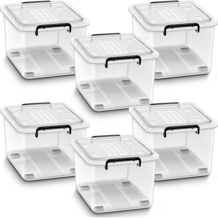 tillvex® Aufbewahrungsboxen mit Deckel 4er Set - 24L, lebensmittelecht | Kunststoff Boxen Set stapelbar | Aufbewahrung Ordnungssystem Box groß | Aufbewahrungsbox Kleiderboxen transparent 100% Neumaterial – Bild 4