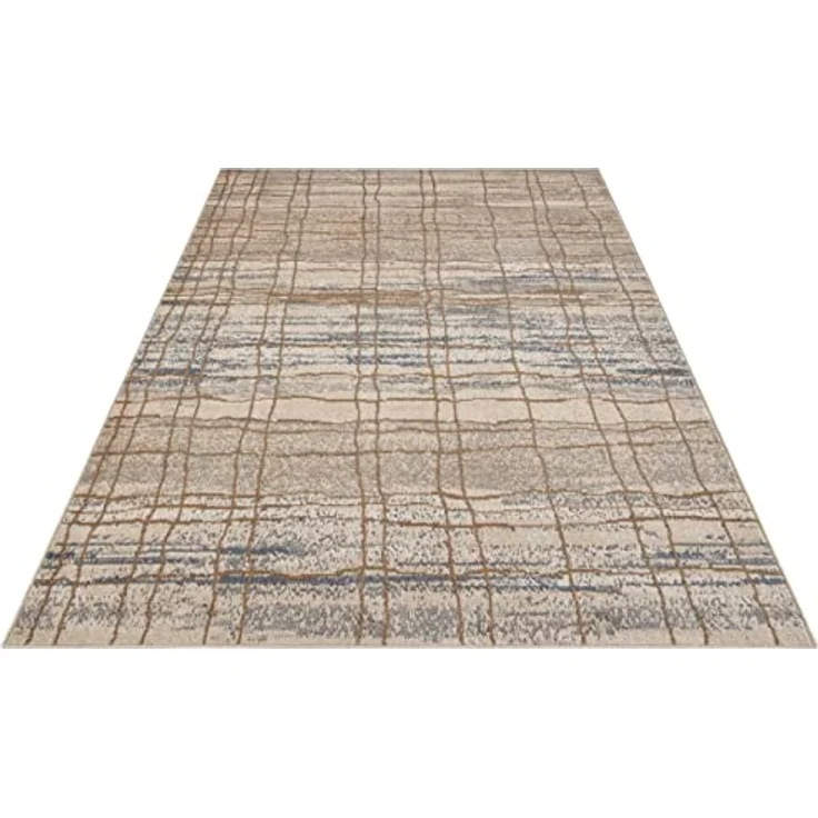 XXXL Flachwebeteppich Terrain, rechteckig 120x170 cm, Blau und Creme, Oeko-Tex® Standard 100, pflegeleicht, strapazierfähig, für Fußbodenheizung geeignet, leicht zusammenrollbar – Bild 7