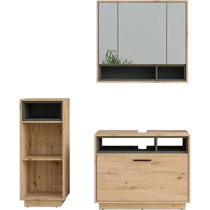 Badmöbel-Set Beatrice Artisan Eiche/Anthrazit 3 Teile mit Midischrank Vicco – Bild 1