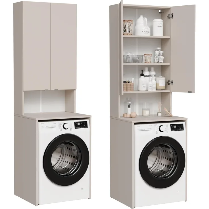 Platan Room Waschmaschinenumbauschrank Badschrank LORA Waschmaschinenschrank Badezimmer Hochschrank 210 x 65 x 50 cm
