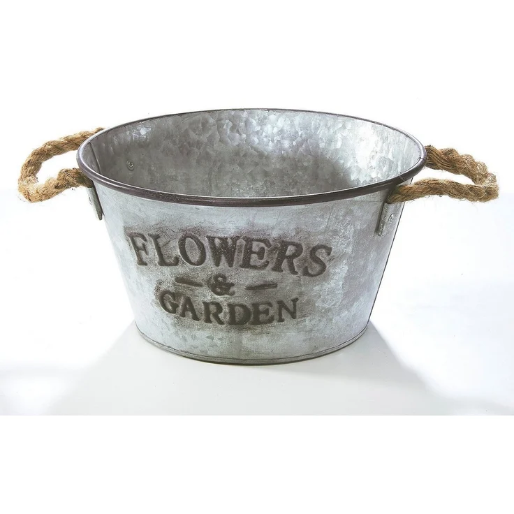 Kobolo Blumentopf Pflanzgefäß rund aus Metall mit Seilgriffen S/3 – Bild 2