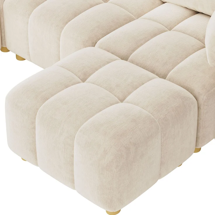 ZUBALIYA L-/U-förmiges wandelbares Ecksofa, 5-Sitzer modulare Sofakombination mit 2 Hockern und Kissen, Chenille-Stoff, Cloud-Sofa, breite Armlehnen, geeignet für Wohnzimmer, Schlafzimmer, Wohnung – Bild 18