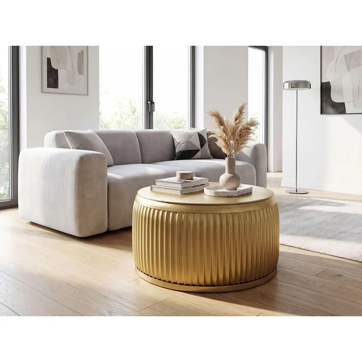 Couchtisch Metall Rund 60cm Gold mit abnehmbarer Tischplatte - Design Wohnzimmertisch mit Stauraum - Extravaganter Loungetisch Metall - Moderner Sofatisch - Beistelltisch Handmade – Bild 4