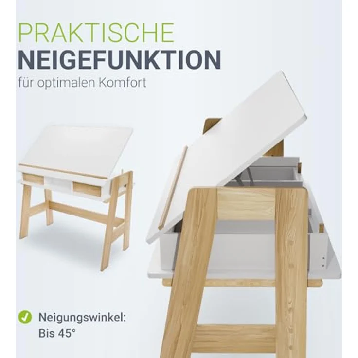 Juskys Kinder Schreibtisch Fietje Plus - neigungs- & höhenverstellbar, 2 Schubladen, robustes Material, viel Stauraum - Kinderschreibtisch aus Holz – Bild 6