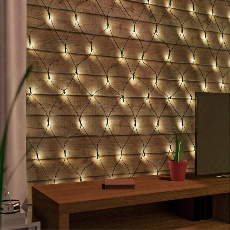 Mojawo Lichtervorhang 100 LED-Lichternetz warmweiß Innen & Aussen 230V Transformator Timer – Bild 1